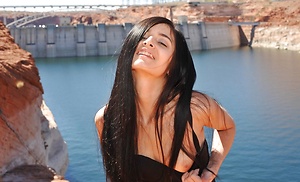 Brunett skinny girl Zoe Rush outdoors