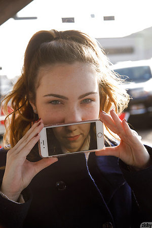 College teen Mallory Christopher flashing her natural tits & giving an upskirt