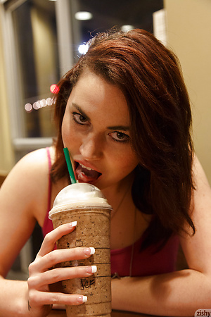 Redheaded teen Tori Segura exposes her tits and ass in public places