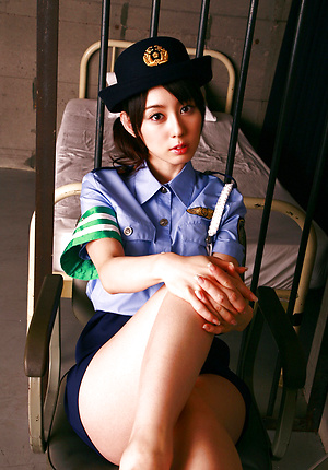 Rina Akiyama Asian in police woman uniform exposes sexy legs
