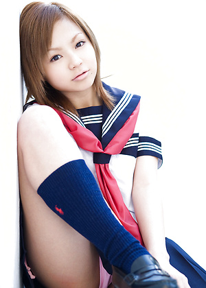 Runa Hamakawa Asian plays with her uniform skirt after classes