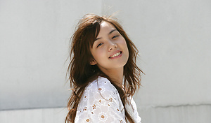 Rola Chen Asian takes clothes off under umbrella in the park