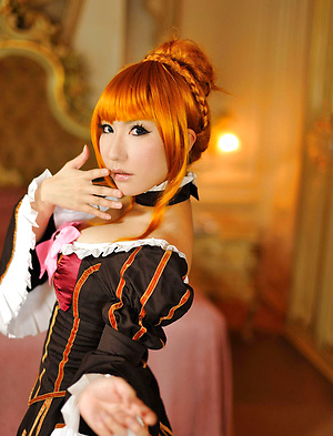 Saku Asian is the most amazing blonde in epoque dress and room