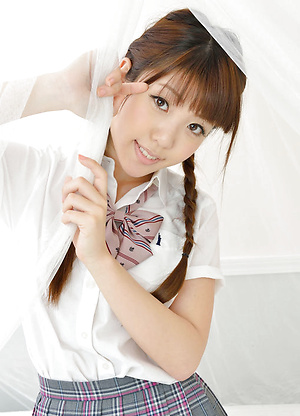 Mizuho Shiraishi Asian with pigtails and uniform sits with ass up