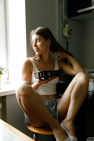 Beautiful American babe Marcela Gaona flashes her tits & shaved muff in public